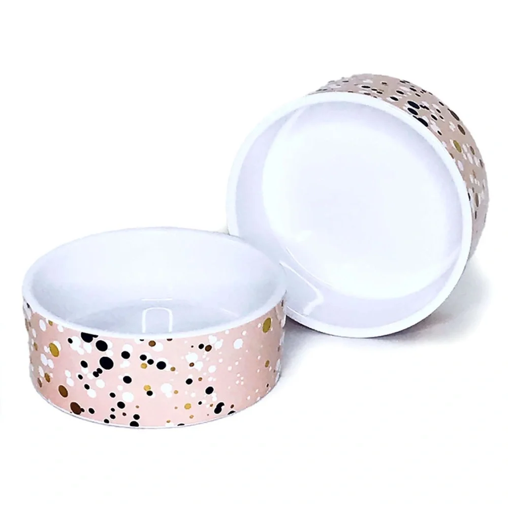 Peach Polka Dot Small Ceramic Dog Bowl - 2